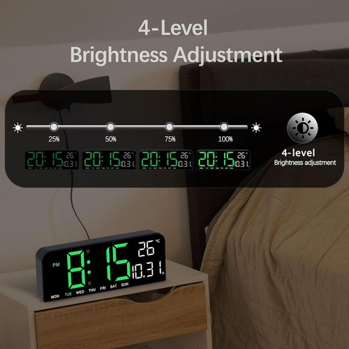 Digital LED Large Display Wall Desk Alarm Clock With Calendar Temperature Date - Picture 5 of 25