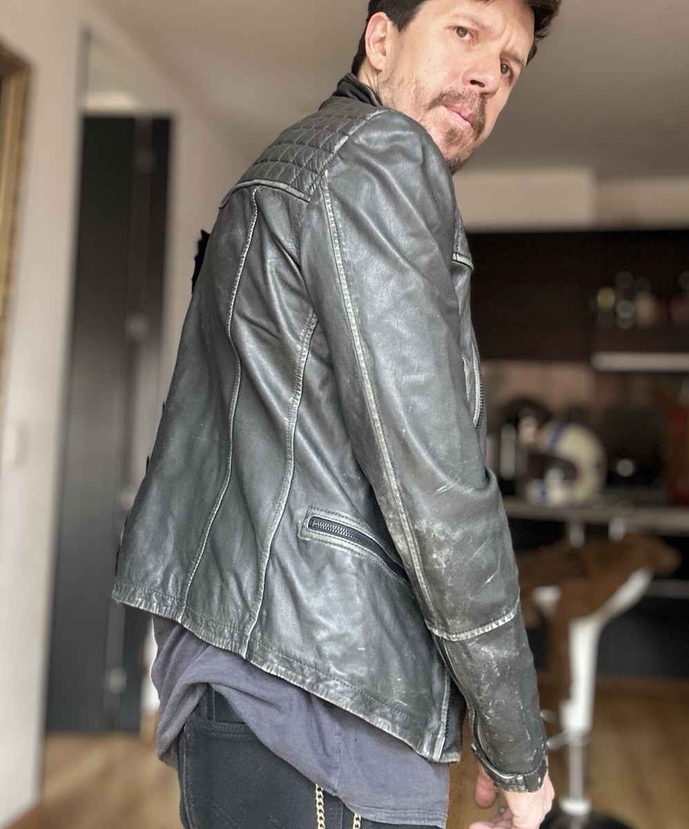 All Saints 'Cargo Biker' Gray Lamb Leather Quilted Jacket, XS