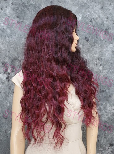 Negro / Borgoña Ombre Largo Calor Rizado OK Encaje Frente Cabello Humano Mezcla Peluca EVEW - Imagen 3 de 8