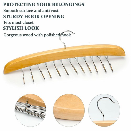 24 Hooks Wooden Belt Hanger Tie Scarf Holder Closet Organizer Rack Hanger US - Picture 6 of 9