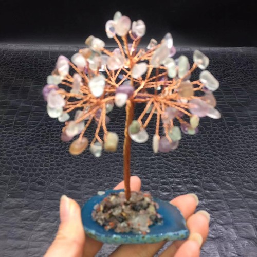 Natural Rainbow Fluorite Crystal Christmas Tree Healing Decorate Agate Base 1PC - Picture 13 of 14