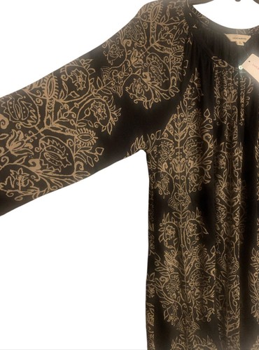 Camisa boho Lucky Brand para mujer talla 1X negra tostada con estampado floral mangas 3/4 - Imagen 3 de 5