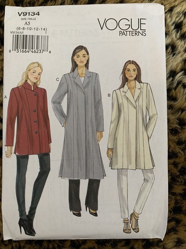 Chaqueta/abrigo largo forrado corto fácil de hacer Vogue V9134 talla A5 6 8 10 12 14 UC - Imagen 1 de 2