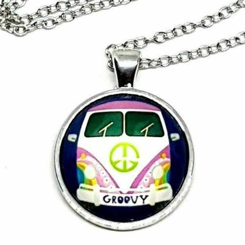 Camper Van Necklace Pendant Necklace Peace CND Jewellery Chain Surfer Cabochon - Picture 9 of 12
