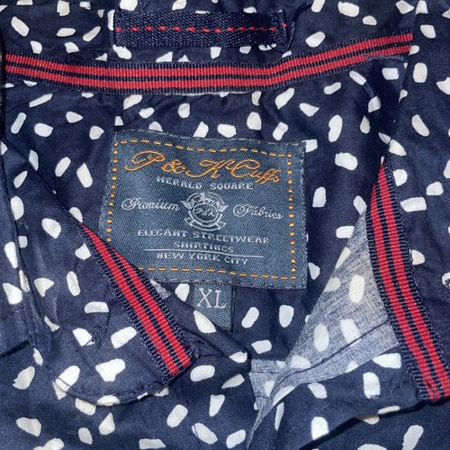 NUEVO CON ETIQUETAS P&K Puño Para Hombre Azul Blanco Estampado Manchado Camisa Abotonada Talla XL - Imagen 2 de 6