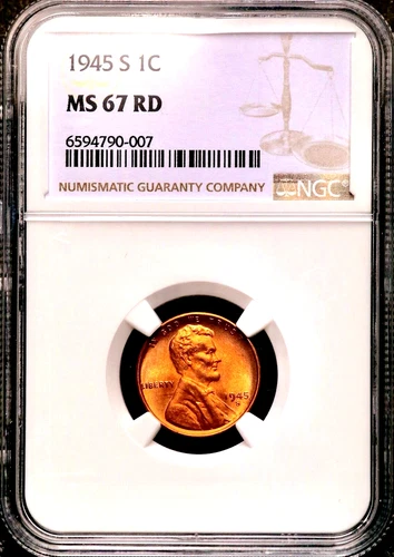 1945-S 1C Lincoln Wheat Cent - NGC MS 67 RD   CC590