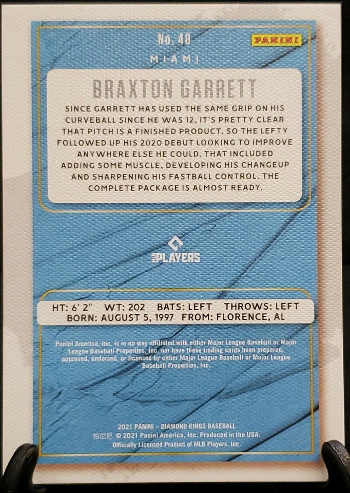 2021 Panini Diamond Kings Plum Frame Braxton Garrett #48 - Image 2 of 2
