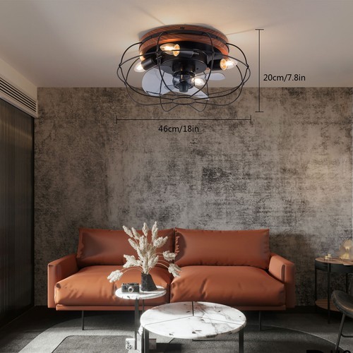 Low Profile Caged Ceiling Fans with Lights and Remote, Flush Mount Ceiling Fan w - Picture 2 of 15