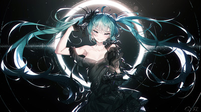Anime hatsune miku black dress flower in hair quasars Custom Gaming Mat Desk