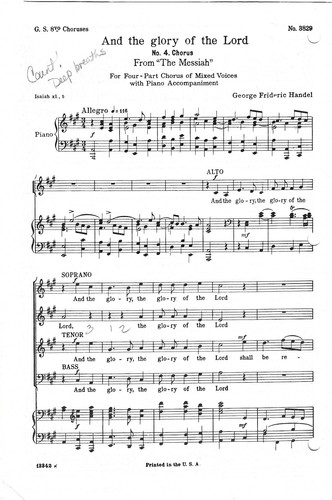 And the Glory of the Lord G.F. Handel SATB Chorus from Messiah Sacred Sheet - Picture 2 of 3