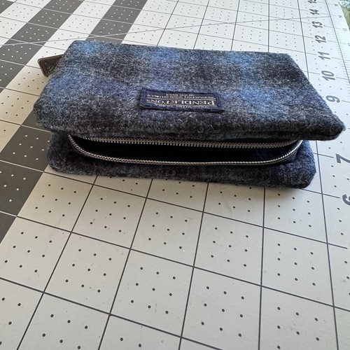 Pendleton umlaufender Reißverschluss Geldbörse blau & schwarz kariert 100 % Wolle Shell 5" x 4" - Bild 3 von 10