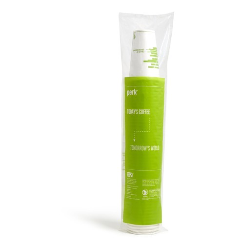 Perk Compostable Paper Hot Cup 16 Oz. White/Green 600/Carton PK56221VS - Picture 4 of 5