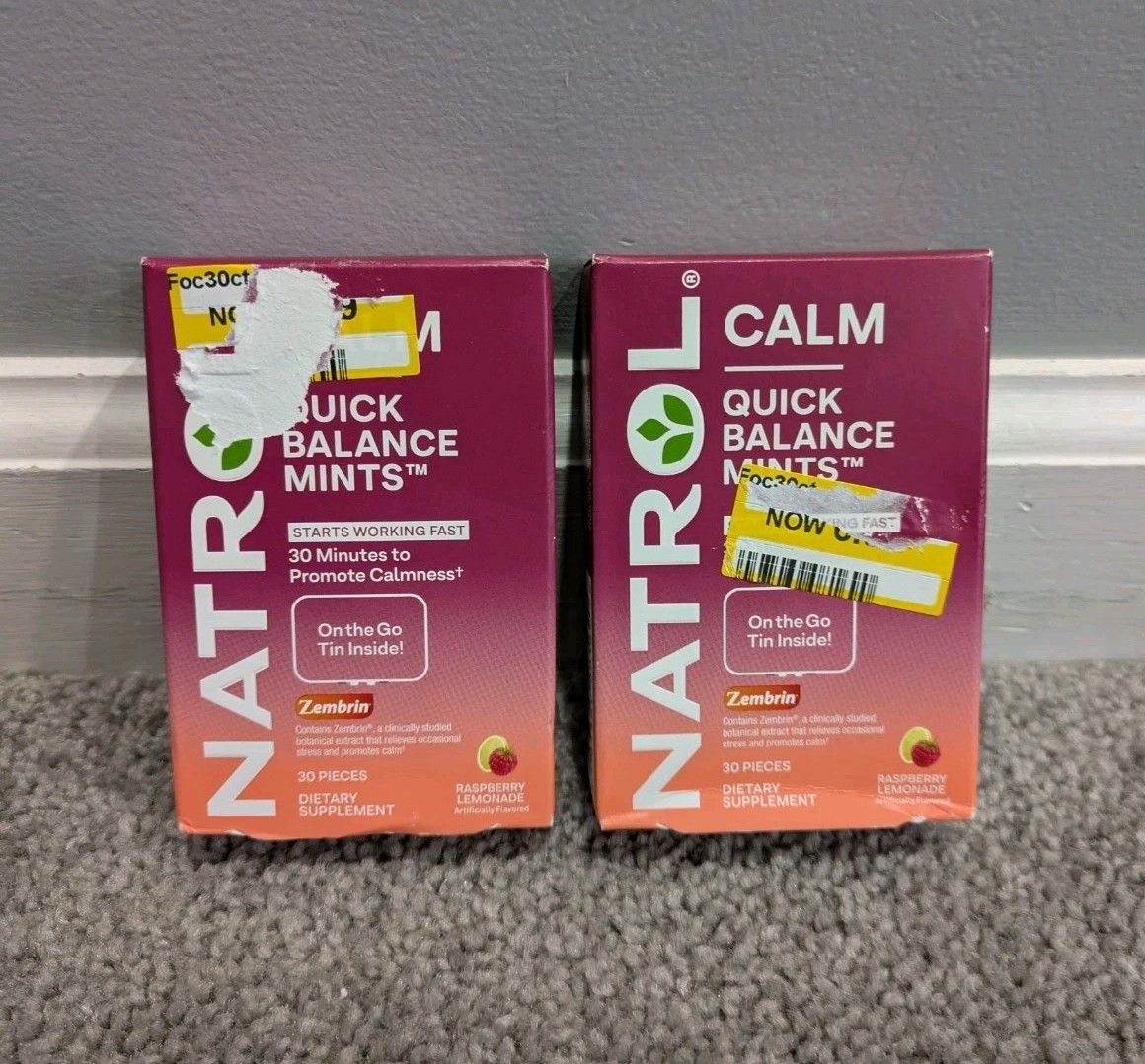 2 Lot Natrol Calm Quick Balance Mints 30 Pieces Ea ~Raspberr