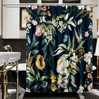 Black Floral Shower Curtain, Waterproof Fabric, 72x72 Inches, 12 Hooks