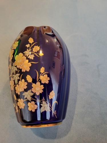 Jarrón Imperia Limoges Francia azul cobalto oro 22K banda floral porcelana 5,5 pulgadas - Imagen 2 de 9