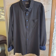 Black Mens Button Down Barry Wang Dress Shirt With Blue Paisley Accents Large