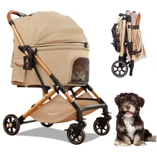 Pet Stroller with One-Click Folding & Storage Basket, for Small and Medium Do...