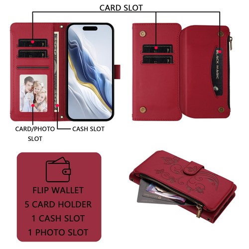 For Samsung Galaxy A26 A25 A24 A23 A22 Zipper PU Leather Wallet Phone Case Cover - Picture 47 of 91