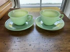 Fire King Jadeite Jane Ray Coffee Tea Cups & Saucers Set Of 2