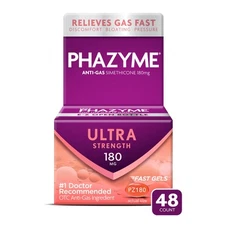 Phazyme Ultra Strength Anti-Gas Simethicone Softgels Fast Relief 180 mg 48 Ct