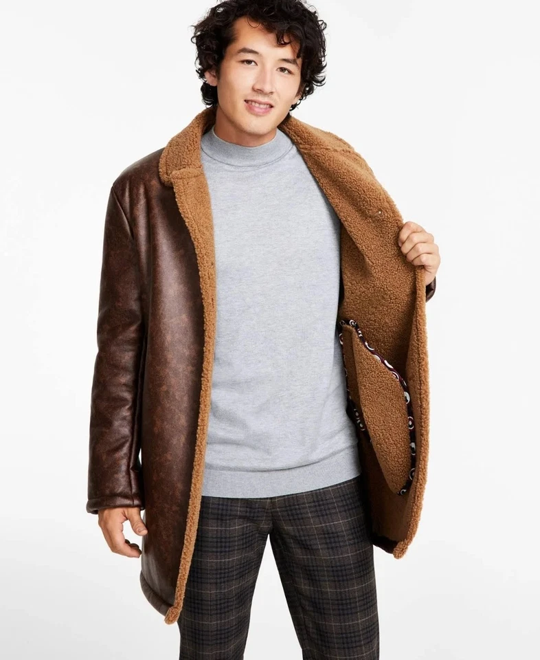Ben Sherman Men's Shearling Classic Fit Overcoat Coat 40S Brown Camel - Image 3 of 4