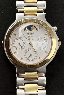 Vintage 1988 SEIKO SQ 100 Triple Calendar Moon Phase Men's