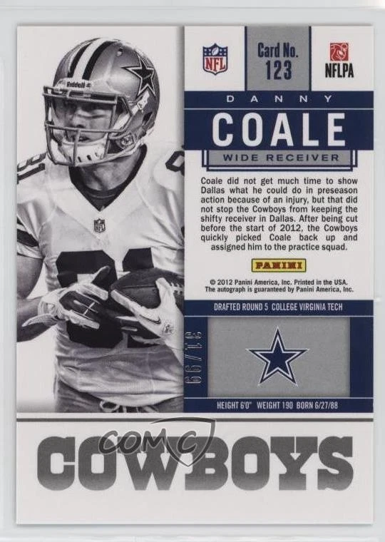 2012 Panini Contenders Playoff Ticket /99 Danny Coale #123 Rookie Auto RC - Image 2 of 2