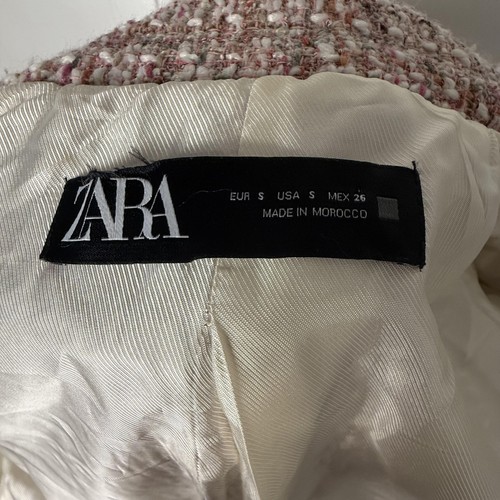 Giacca Zara Blazer Donna Piccolo Rosa Tweed Doppiopetto Bottoni Oro Chic - Foto 6 di 10