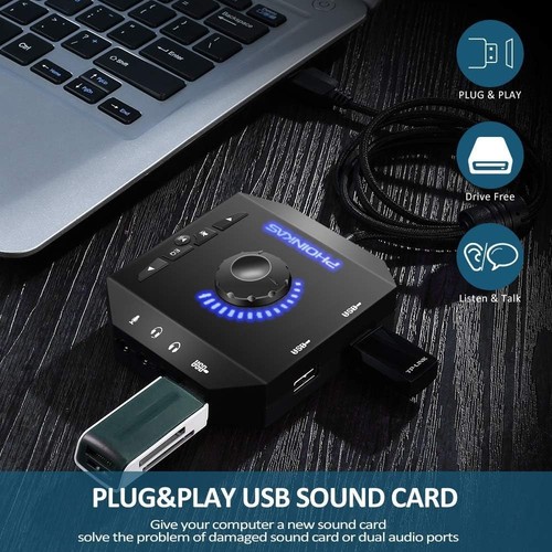 2-in-1 External Sound Card & USB Hub 6 Ports 3.5mm EQ Audio Adapter Mic Headset - Picture 8 of 10