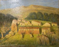 A BERGIER  Huile Toile Signée 72x93 Paysage Provençal  Art