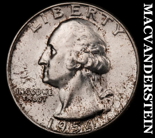 1954 Silver Washington Quarter - Rev Strike Thru - Choice Gem BU  #G9431