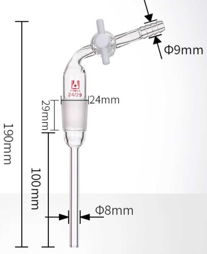Curved Glass Gas Delivery Tube, PTFE Valve, 24/29 Joint, Heat Resistant - Picture 4 of 8