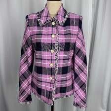 Vtg ST JOHN Collection By Marie Gray Fringe Jacket Sz 6 Pink Santana Knit Lux