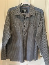Tranquility Mayhem Mens Button up Shirt Black Plaid Roll Tab Sleeves, Size L