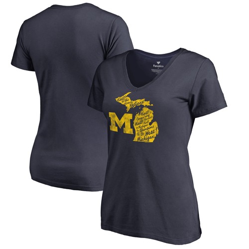 Women's Navy Michigan Wolverines Hometown Collection State V-Neck T-Shirt - Bild 1 von 3
