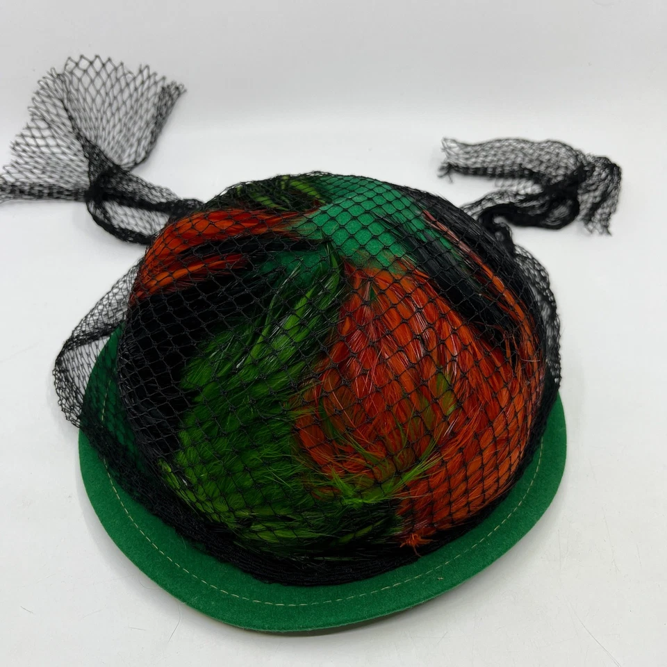 De colección Merrimac Hat Corp 100% Lana Verde Damas Sombrero Red Plumas EE. UU. HB1 Foto 3 de 4