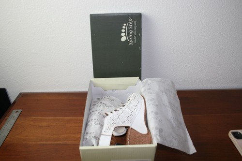 Spring Step White Laser-Cut Wedge Sandals With Adjustable Strap & Cork Heel Wome - Picture 13 of 14