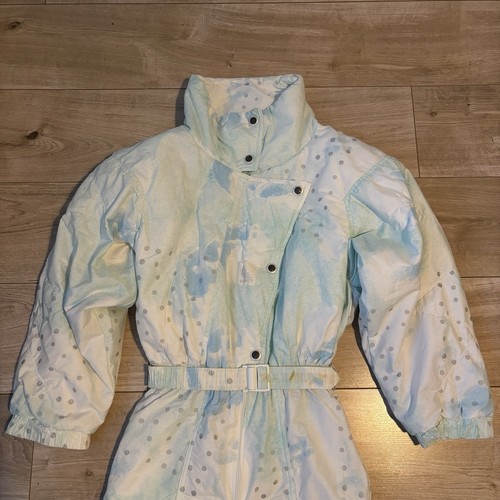 Vintage Luhta Skianzug Damen Größe 8 weiß grün blau silber Gürtel & Reißverschluss Knöchel - Bild 4 von 22