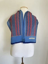 AS4# Jean-Louis Scherrer Paris Vintage Silk Scarf Blue Red Stripes Square