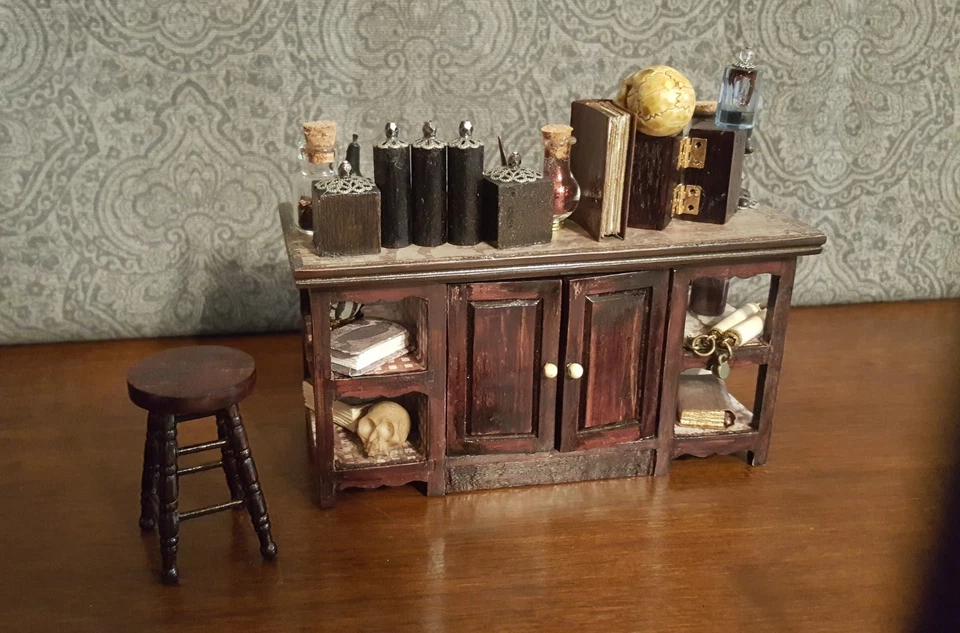 Dollhouse Miniature Apothecary Kitchen Island with Accessories - Image 4 of 4