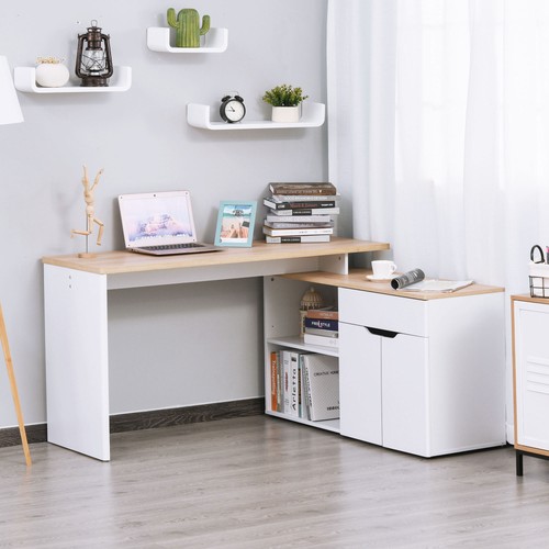 HOMCOM Scrivania Angolare con Piano Estraibile e Libreria color Legno e Bianco - Foto 8 di 10