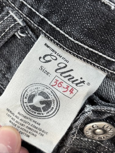Pantalones de mezclilla vintage G Unit para hombre 36x32 gris 50 centavos holgados rap hip hop lavados descoloridos - Imagen 6 de 8