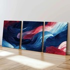 3pcs Abstract Waves Art, Blue Red White Color Wall Art Canvas Framed 50x70cm