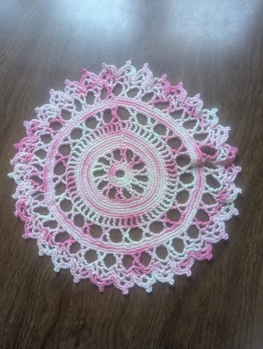 Vintage Pink Variegated Crocheted Doily - Picture 2 of 2