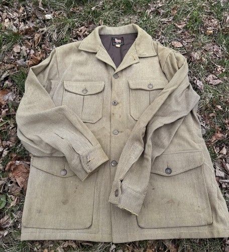 Vintage 1940s 50s Beige Woolrich Wool Hunting Button Up Jacket Flannel XL - Picture 7 of 11