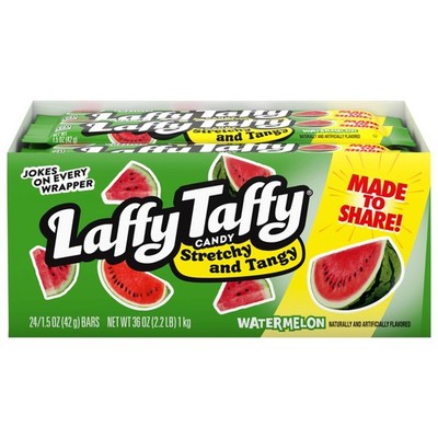 Laffy Taffy Candy, Stretchy and Tangy, Watermelon 1.5 Ounce (Pack of 24), Red 