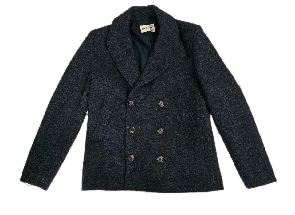 ASOS Men's Harris Tweed Peacoat Navy Made In England Sz Medium 100% Wool - Image 2 of 4