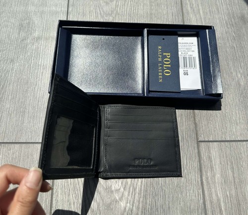 Men's Polo Ralph Lauren Billfold Leather Wallet Coin Pocket - Black - Gift Box - Picture 4 of 4
