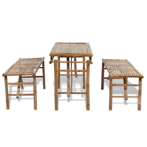 3 Tlg.Picknicktisch mit Sitzbänken Biertisch Bänk Gartenbank Bambus Tisch Set - Bild 1 von 7
