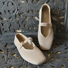 VIVAIA Cream Square Toe Knit Mary Jane Flats Balletcore Vanilla Girl 8.5
